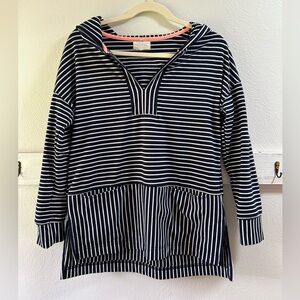 Mello Day Navy and White Striped Hoodie
